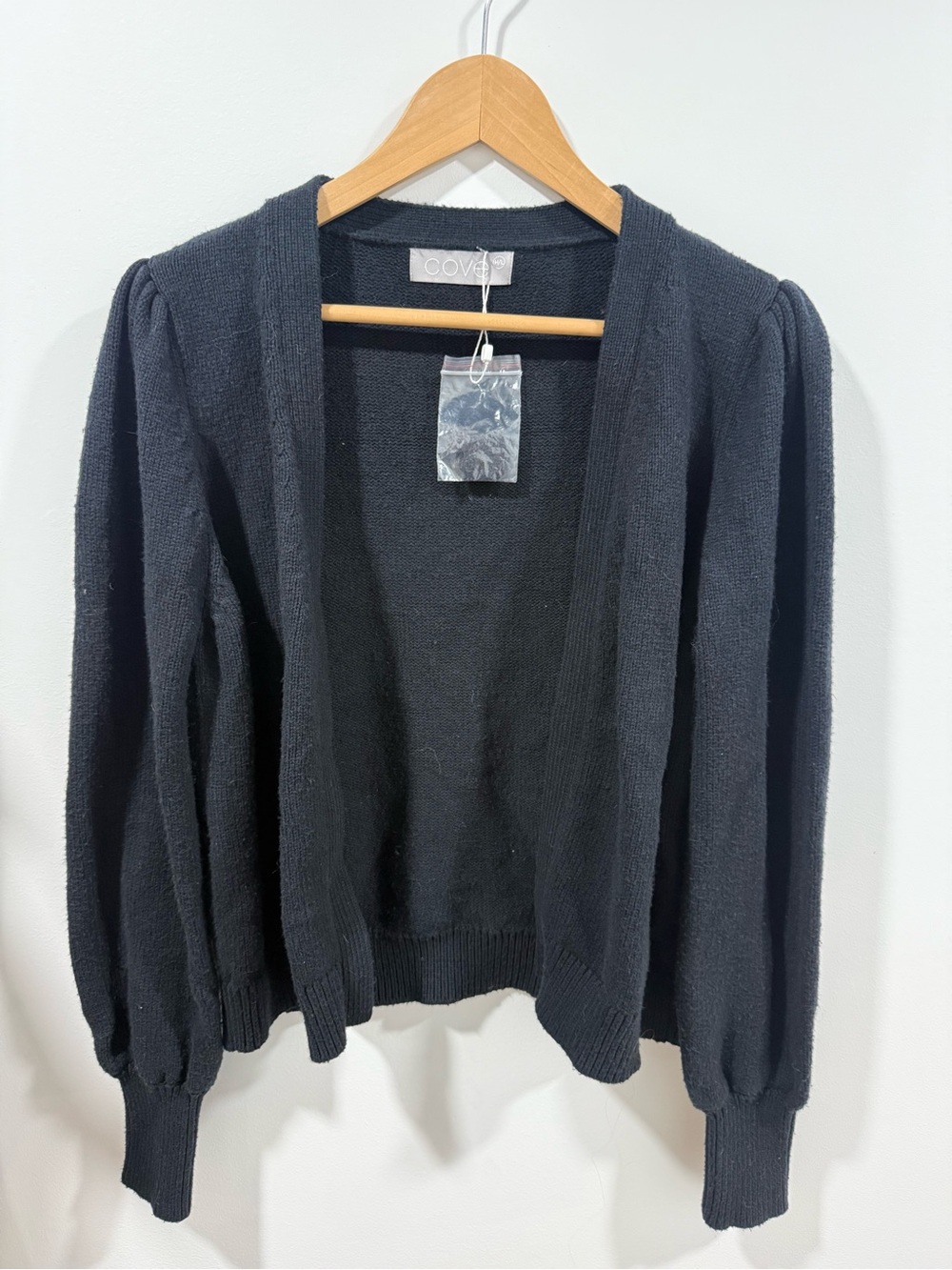 Cove Black Open-Front Cardigan with Balloon Sleeves